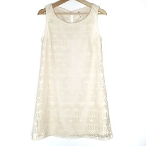 XHILARATION Off White‎ Shift Dress Small Geo Lace Retro Mod Boho Sleeveless Mini